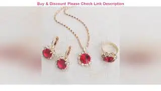 Review Fashion Crystal Bridal Jewelry Sets Red Color Pearl Geometric Choker Necklace Earrings Ring