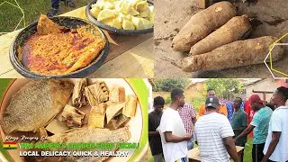 Typical Ghanaian delicacy Garden Eggs & Peanut Abomu (Dip) With Yam Ampesi  Quick & Healthy