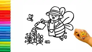 Cute Bee Flower Cart Drawing &ndash; Easy Spring Art for Kids 🌸🐝🎨