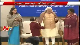 PM Narendra Modi meets Children who won Bravery Awards