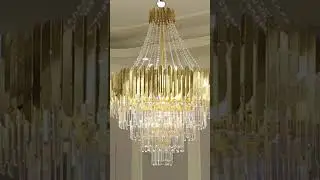 Golden crystal chandelier for high ceiling room #golden #chandelier #homedecoration #ceilinglamp