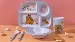 Wholesale Capybara Dinner Set | 5-Piece Melamine | Kids Baby Custom Print (Blue Cartoon Plates)