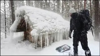 Alone in a Frozen Forest | One Man Builds a Cabin, Makes Fire, and Survives
