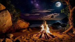 Romantic Beach Bonfire &ndash; Relaxing Fire Crackles and Ocean Sounds for Calm Nights