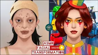 Extreme ASMR Facial Transformation 💆&zwj;♀️✨ | Acne Removal to Glamorous Clown Makeup Animation 