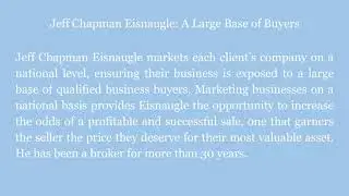 Jeff Chapman Eisnaugle has an Extensive Database of Business Buyers