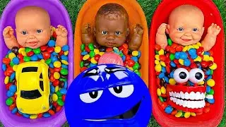 1 Hour Satisfying with Full of 3 Rainbow BathTubs Candy with M&M's & Magic Slime Cutting Video