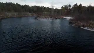 Dark River Drone View | Winter Forest Cabin Reflections