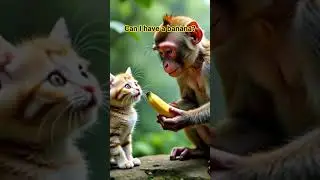 Cats are friends with monkeys#cats and monkeys#funny animal videos#cat shorts#animal friendship