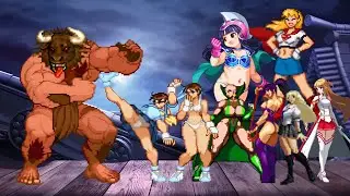 Минотавр против супергероинь | Геймплей KOF MUGEN (полный бой) 1 на 8