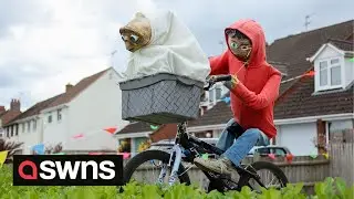 Thousands flock to UK village as homeowners decorate homes with wacky scarecrows | SWNS