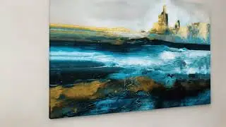 Abstract Blue & Gold Seascape Painting  Modern Coastal Wall Art for Calm, Premium Homes