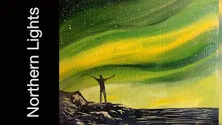 Aurora Borealis with nebula with stars | Easy First Acrylic painting for beginners
