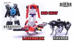 Transformers War For Cybertron : Siege RAVAGE/LASERBEAK/STAKEOUT/REDHEAT WFC Voyager Video Review!