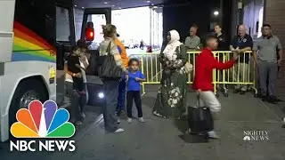 Buses From Texas Arrive At New York’s Port Authority Carrying Migrants
