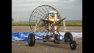 RC paramotor trike cart flight near sunrise; pleasant morning in Indiana