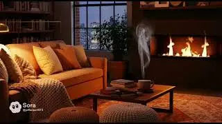 Warm Fireplace in Modern Apartment | Calm City Nights (3 Hours)