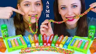 ASMR RAINBOW CRAYON CANDY, NERDS ROPE, ROLLING LIQUID CANDY MUKBANG