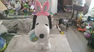 Gemmy 2025 Easter Side Stepper Snoopy With Pink Bunny Ears With Brush And Egg