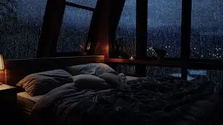 Rainy Night with Cozy Bed - Rain Storm on Window Sounds for Sleeping, Study, Insomnia, Tinnitus