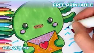 Kawaii Axolotl with Love Letter 💌 | Free Printable Coloring Page | Relaxing Color With Me