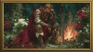 4K Vintage Bonfire Knight Painting | Gold Frame TV Art | Art Screensaver for TV | 1 Scene - 1 Hr