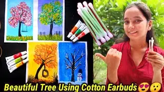 Four Season Scenery Using Watercolour| Earbud Painting|How to draw 4 seasons