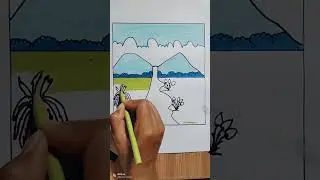 Cara menggambar sungai di bawah gunung|| draw mountain simple
