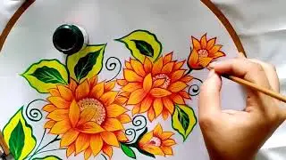 Takiya ki painting design | pillow cover painting design | Sunflower painting | Painting tutorial