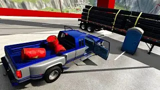 TRUCK and explosives VS TOILET and trailer with pipes descent Destruction Beamngdrive