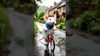 'Giant White Mouse Cycling in the Rain'#GiantMouse #Cycling #RainyDay #UKVillage #Nature #Cute #baby