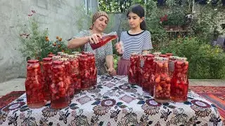 Grandma Prepares Homemade Cornelian Cherry Compote | Traditional Village Life