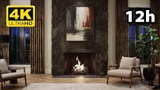 🔥 Modern Stone Fireplace Ambience | Calm Evening Vibes for Reading, Relaxing & Focus 🪵✨