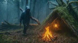 Cozy Shelter Camping in Heavy Rain and Rainstorm All Day! : Caught Alone in the Rain!
