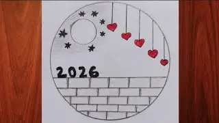 Happy new year 2026 drawing।। drawing ideas 2026।। new year drawing in circle 🔴।। beautiful circle।।
