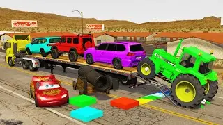 Flatbed Truck Mcqueen | Transportation with Truck - Pothole vs Car #7 BeamNG.Drive