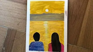 A Romantic couple on sea beach painting ||            Loving couple Sunset scenery painting ||