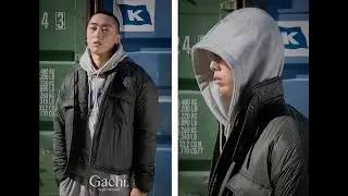 Gachi. Coordination - Two Pocekts Cargo Sweatpants, Print Hoodie, Oversize Padded Shirt