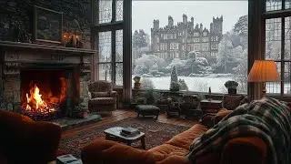 ❄️ Live Snowy Day in a Cozy Castle | Fireplace Sounds & Winter Ambience for Sleep | No Ads 🔥🕯️