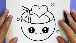 HOW TO DRAW A CUTE COCONUT LOVE, STEP BY STEP, DRAW Cute things