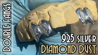 Solid 925 Sterling Silver Diamond Dust Custom Fangs Grillz Set Double Vampire Teeth