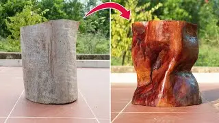 The Process of Making a Beautiful Chair from a Large Tree Trunk