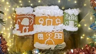 Gingerbread Houses | Happy Holidays | ASMR Sponge Squeezing