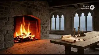 Medieval Fireplace Ambience | Cozy Stone Hall for Study & Relaxation (1 Hour)