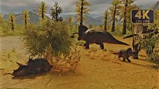 Cera. A Triceratops Life in Hell Creek Formation. Simulation, POV. ASMR. 4K 120 FPS. V-6