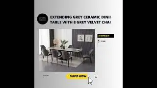 Extending Grey Ceramic Dining Table With 8 Grey Velvet Chairs
