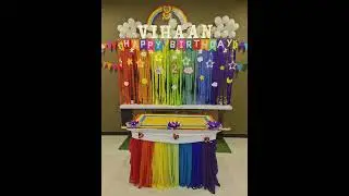 Rainbow Theme | Birthday Decoration | Colourful ribbon | Led lights | Balloons | Stickers