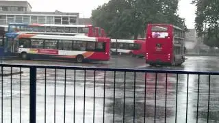 STAGECOACH BUSES IN THE RAIN AT GLOUCESTER BUS STATION 280812
