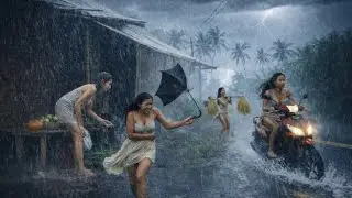 Super Heavy rain and thunderstorms hit the green and beautiful mountainous countryside ⛈️