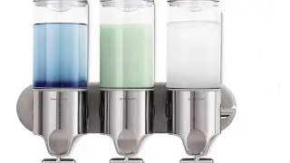 simplehuman Triple Wall Mount Shower Pump, Shampoo and Soap Dispensers, Stainless Steel